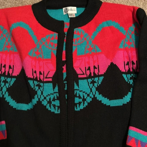 Carducci OpenFront Cardigan Sweater Acrylic Wool Blend Western Black Pink Purple - Picture 4 of 6